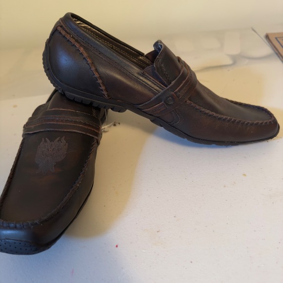 New Back Stage by Skechers Mens Brown Leather Loafers‎ Driving Shoes 9.5 - Picture 3 of 9